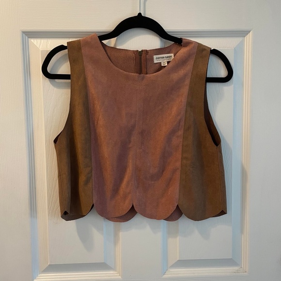 Suede Pink and Brown Scalloped Crop Top - Picture 4 of 7